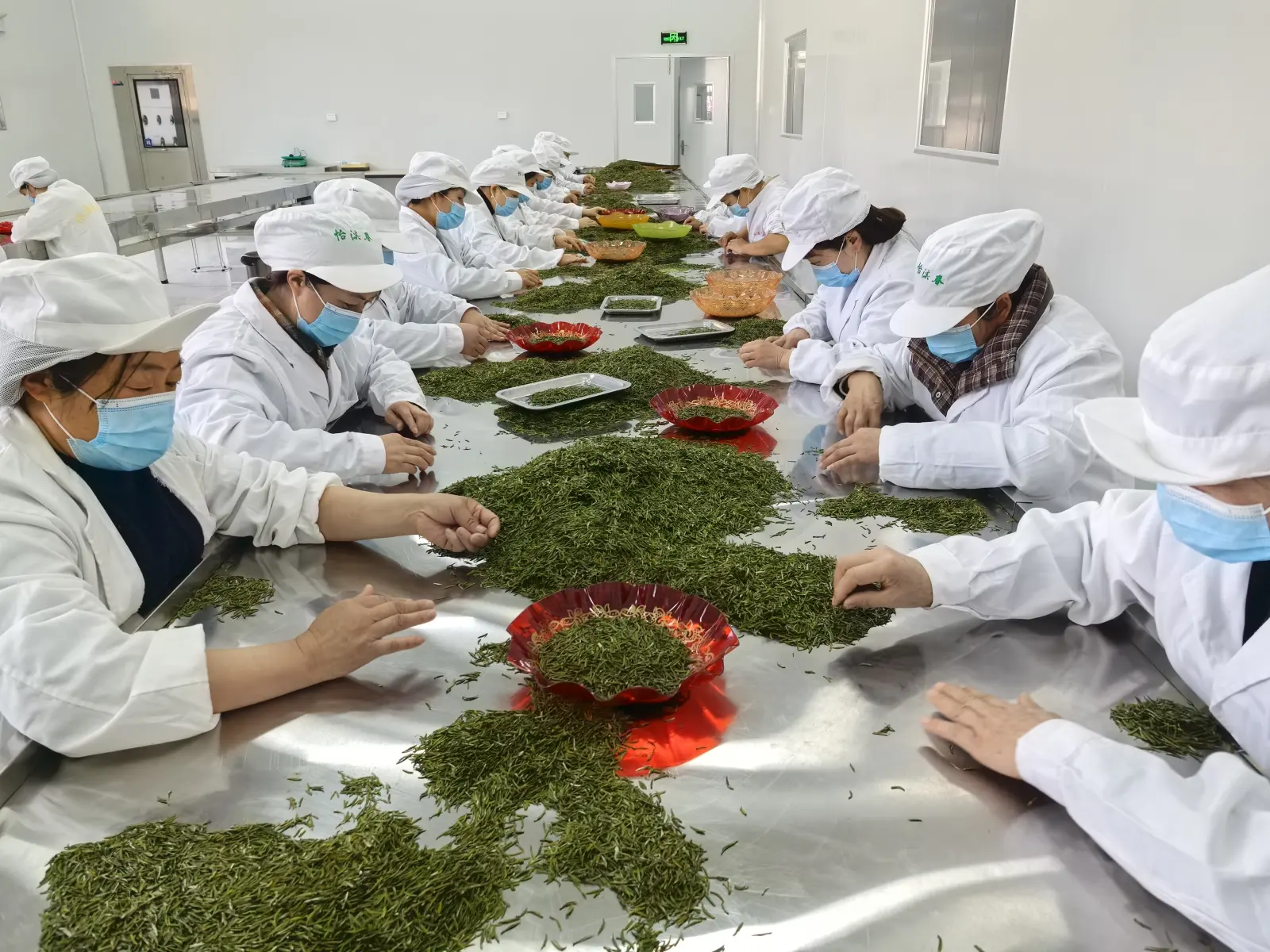 怡溪春生产人员在清洁化车间拣选茶叶
